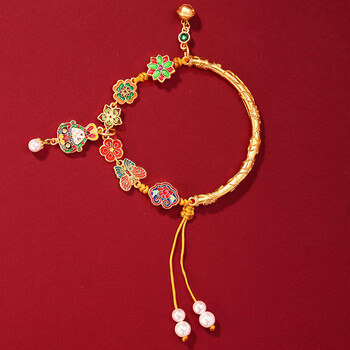 妙韵古法烧蓝手链女珍珠小狐狸兔爷国潮风半镯本命年蝴蝶知足手串礼物