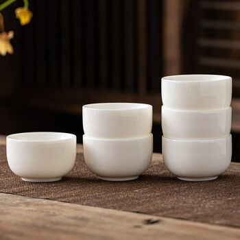 万园琦白瓷主人杯单杯杯陶瓷子单个羊脂玉用功夫具杯套装 直口杯6个装