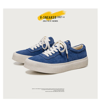 鞋新款男士休闲小白鞋百搭潮流运动鞋子夏季韩版厚底板鞋小众款蓝色39