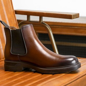 德赛切尔西靴男商务真皮复古擦色男士厚底短靴英伦正装休闲马丁靴