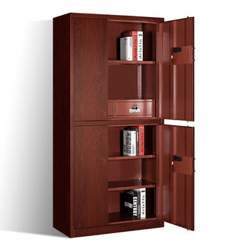 文件柜资料柜加厚钢柜保险柜防盗防撬红色木纹储物柜指纹密码锁通双节