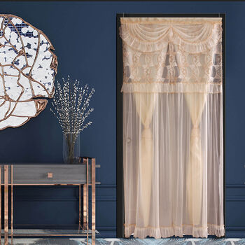 门帘家用布纱一体防蚊免打孔蕾丝装饰门帘卧室隔断帘 绣花纱双层门帘