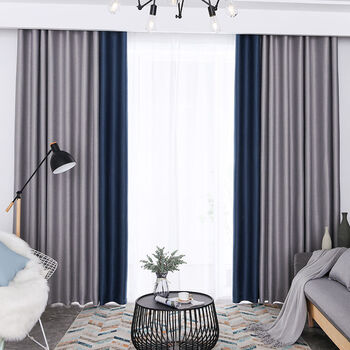 送杆窗帘全遮光成品带杆卧室客厅简约现代隔热防晒拼接遮阳布深灰色拼