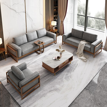 约克美家 全实木沙发布艺北欧现代简约科技布客厅组合小户型现代中式