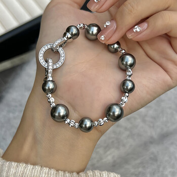 极享珍珠手链大溪地方糖家大溪地色深灰珍珠切花闪珠轻奢小众手链感