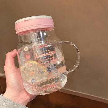 精致粉80>钢盾吸管玻璃水杯女生新款夏季高颜值办公室茶水分离泡茶杯