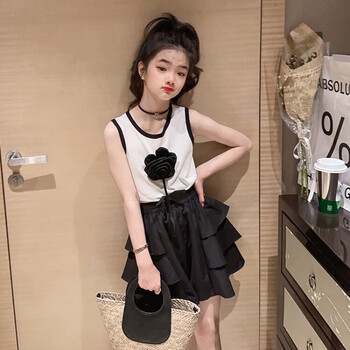 潮童旺女童套装夏季无袖背心短裙两件套小女孩912岁中大童时尚学生