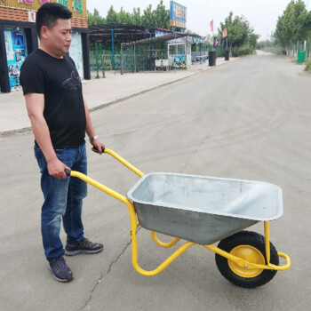 推沙泥土花園垃圾建築大棚工地手推車工具 定製 黃色款獨輪車充氣胎