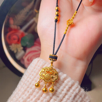 很浪蔓平安锁项链女款转运珠莲花长命锁包编织吊坠情人节送女友 定制