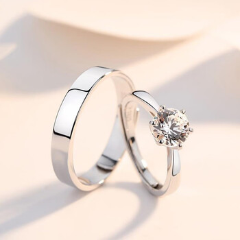 珍彬七夕节礼物莫桑钻铂金戒指950情侣男女简约素圈一克拉钻戒求婚订