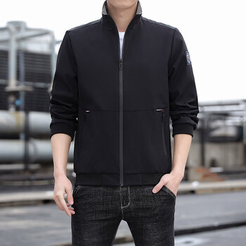 nasalike夹克男春秋季新款学生长袖立领帅气搭配韩版潮流男黑色m