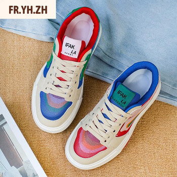 zh万沃网面彩虹鸳鸯鞋女板鞋运动潮鞋女2024夏季透气小白鞋女网鞋