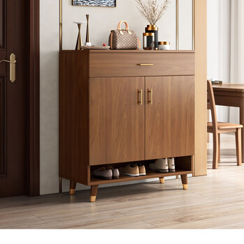 缦宛木现代中式实木色小户型鞋柜家用进门口外入户阳台门厅大容量储物