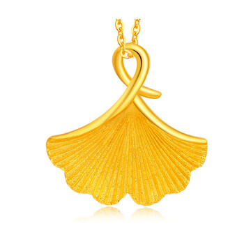 老凤凰款银杏叶黄金吊坠999足金时尚金项坠锁骨链送女友礼物金叶挂坠