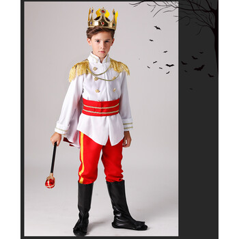 万圣节儿童表演服装男童披风演出舞蹈服国王王子cosplay魔法礼服 白色