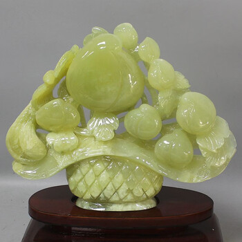 汉臻唐玺天然玉石摆件岫玉摆件岫岩玉玉石花篮大摆件一蓝富贵玉石原石