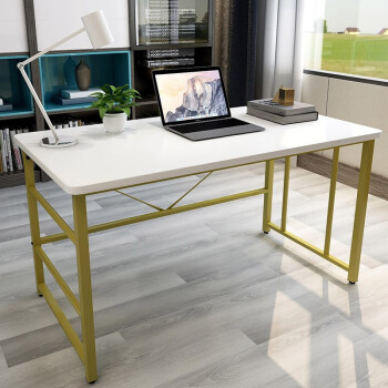 木以成居 电脑桌 书桌 台式家用 简约工业风学习桌写字桌子 暖白色+金色支架LY-4191