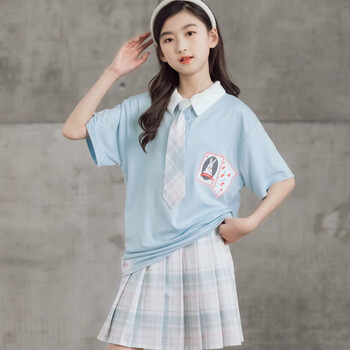 女童jk风裙子夏季亲子装适合4-18岁小女孩穿的宽松上衣短款百褶裙儿童