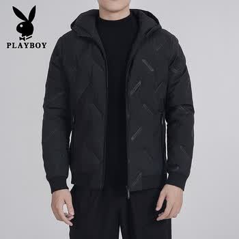 花花公子(playboy)羽绒服男加厚短款冬季连帽鸭绒羽绒服男户外防寒