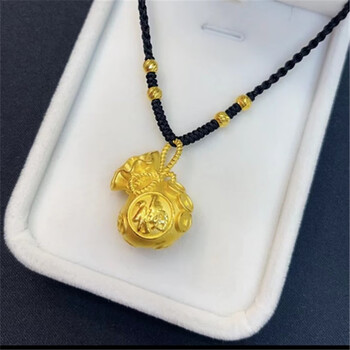 纳点黄金福袋吊坠足金999双鱼福袋项链3d硬金转运珠编织锁骨链项坠