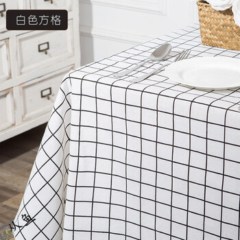 印花布料棉麻格子桌布抱枕面料几何图案沙发尘粗布麻布匹头 白色方格