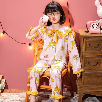 儿童睡衣女春秋季长袖薄款小公主女童家居服套装cz030美少女14码身高