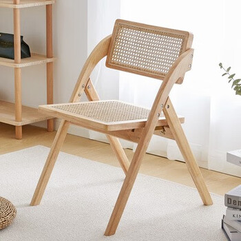 日式实木折叠藤编餐椅中古家用书房靠背书桌椅复古阳台洽谈茶椅子a款
