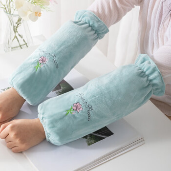 云见森知冬袖套女加长款刺绣花朵毛绒布套袖学生防污办公清洁日用护袖