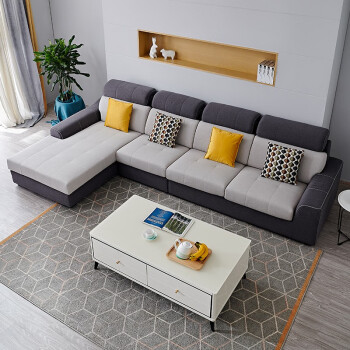 全友家居 沙发现代简约布艺沙发小户型客厅沙发整装 可调节头枕可拆洗沙发102251A-1 正向布艺沙