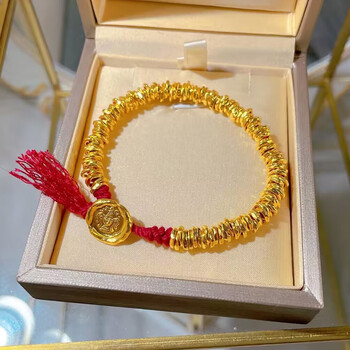 目染老凤凰黄金古法盘缠手链女999足金钱串子平安喜乐编织红绳首饰 满