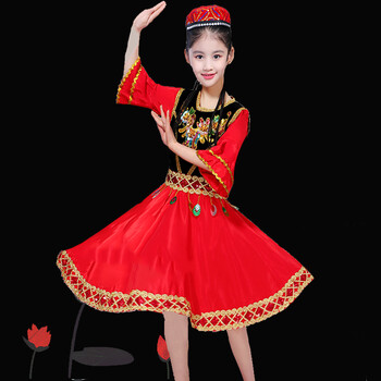 迪士尼维吾尔族服装 儿童新疆舞蹈演出服少数民族表演服女童新款舞裙