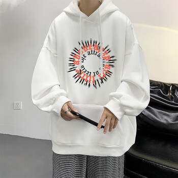 磅卫衣男春秋季潮牌痞帅男款美式嘻哈男生连帽印花上衣潮流外套白色xl