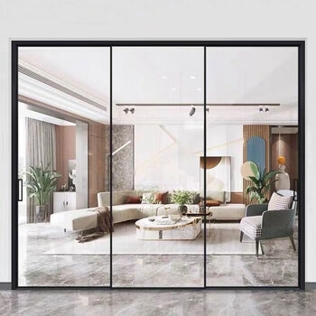 推拉门 极窄边吊轨三联动玻璃隔断阳台客厅移门 意向金【图片 价格