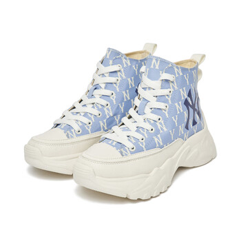 mlb 男女帆布鞋复古老花高帮厚底鞋休闲22秋冬shulm 纽约洋基队/浅