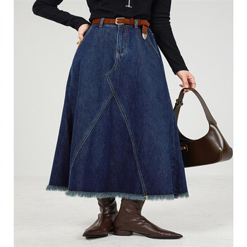 糖衣兔k姐ksoeur街拍裙超柔斜纹牛仔毛边牛仔半身裙女深蓝色预售15个