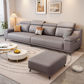 户型客厅直排猫抓布沙发北欧简约现代布艺沙发 【冰川灰】奈迪芬牛皮