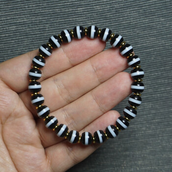 沃韵天然一线药师玛瑙老器型桶珠手串 黑白药师天珠佛珠手链男女8.3mm
