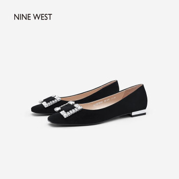 Nine Westa Nine West 玖熙单鞋羊反绒低跟方头浅口时尚闪钻一脚蹬懒人粗跟女鞋 A黑色35 行情报价价格评测 京东