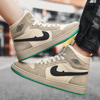 yuhzaj男鞋小麦色高帮板鞋空军一号运动休闲鞋学生儿童篮球鞋aj1