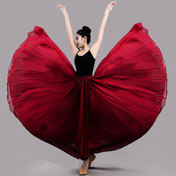 新疆舞大摆裙720度舞蹈裙纱裙古典舞长裙半身大裙摆飘逸民族新疆练功
