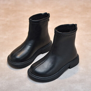 秋冬款女童靴子真皮中大童小学生秋季短靴洋气皮靴公主 黑色(单内里)