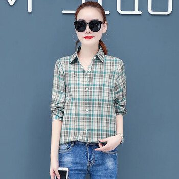 jianyi早秋格子女士长袖衬衫2023新款女装时尚减龄春秋装洋气长袖上衣