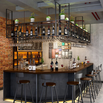 空梦铁艺悬挂酒架吧台吊架高脚杯倒挂酒杯架餐厅吊柜置物架酒吧酒柜