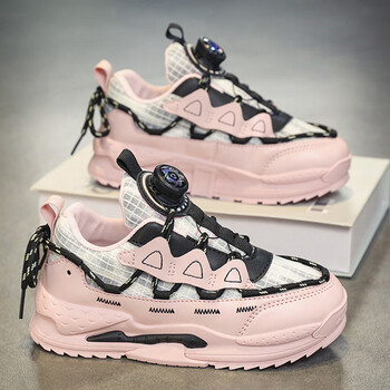 鞋子2023新款夏季透气儿童旋转纽扣中大童秋季男童跑步运动鞋灰粉30码