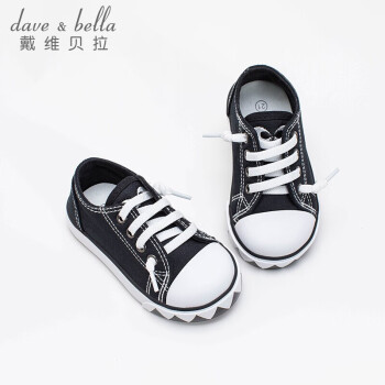 davebella戴维贝拉儿童鞋帆布鞋宝宝鞋女童男童鞋子春秋季小童布鞋DB18504黑色20（鞋内长13.5cm）