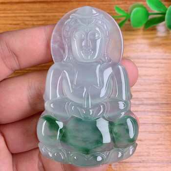花岛星愿翡翠玉吊坠观音男款缅甸老坑玉石挂件玉坠高冰玻璃种观音头