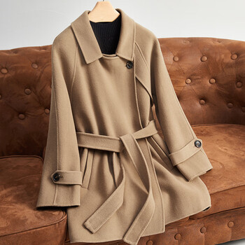 双面绒大衣女中长款矮个子保暖宽松显瘦小个子大学生羊毛呢休 奶茶色