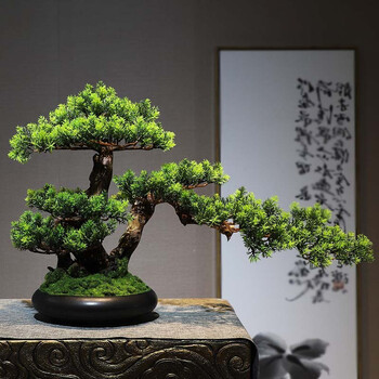 沐晴 新中式禅意迎客松盆景家居客厅办公室酒店装饰品摆件仿真绿植