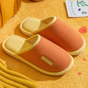 洁丽雅grace洁丽雅简约撞色棉拖冬季居家男女保暖毛绒棉拖鞋桔色41码