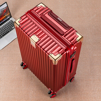 皇冠红色结婚行李箱新娘陪嫁箱婚庆密码箱女酒红压箱金色铝框拉杆皮箱